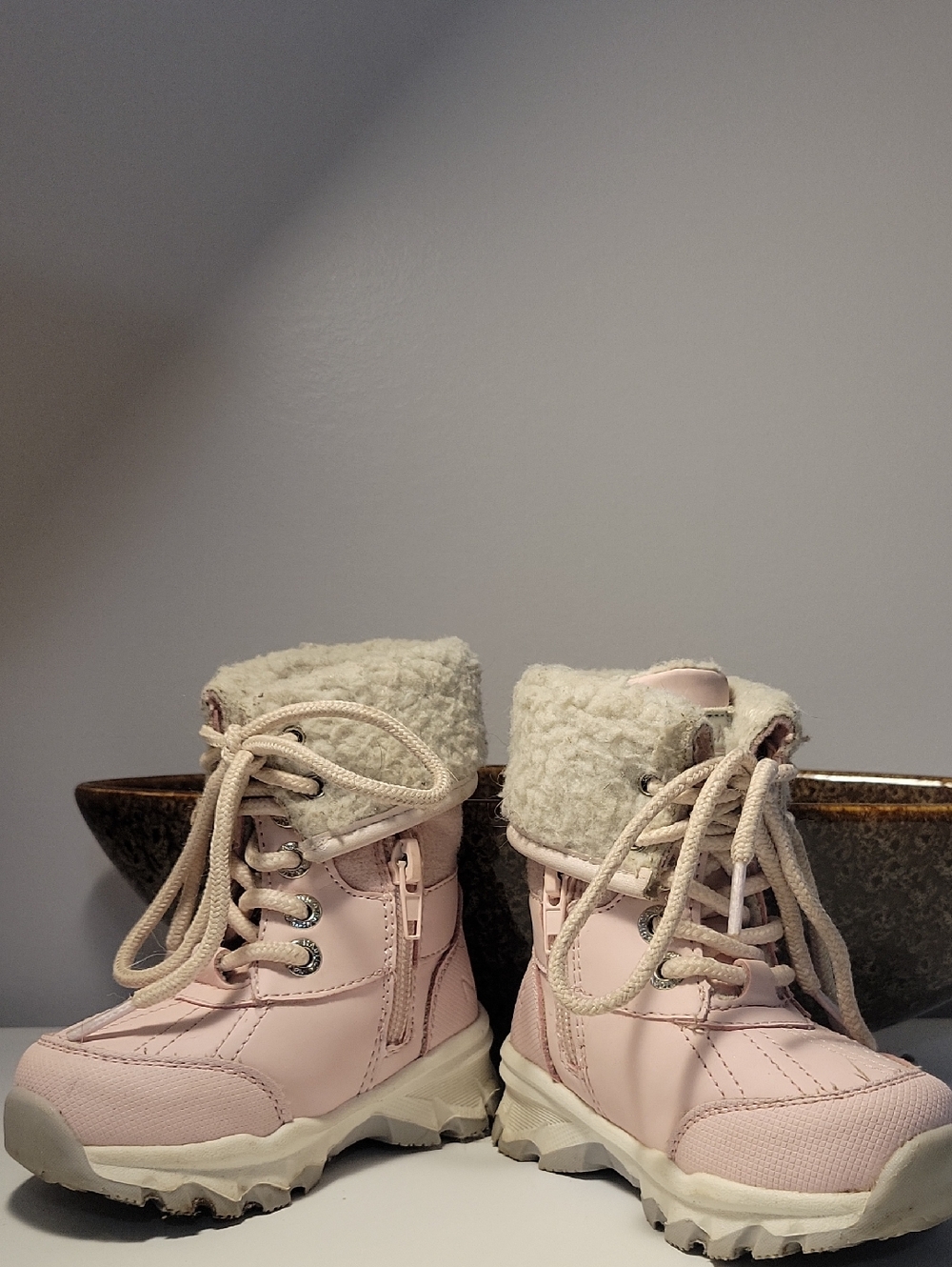 Nautica Light Pink Kids Sherpa Lace-Up Boots